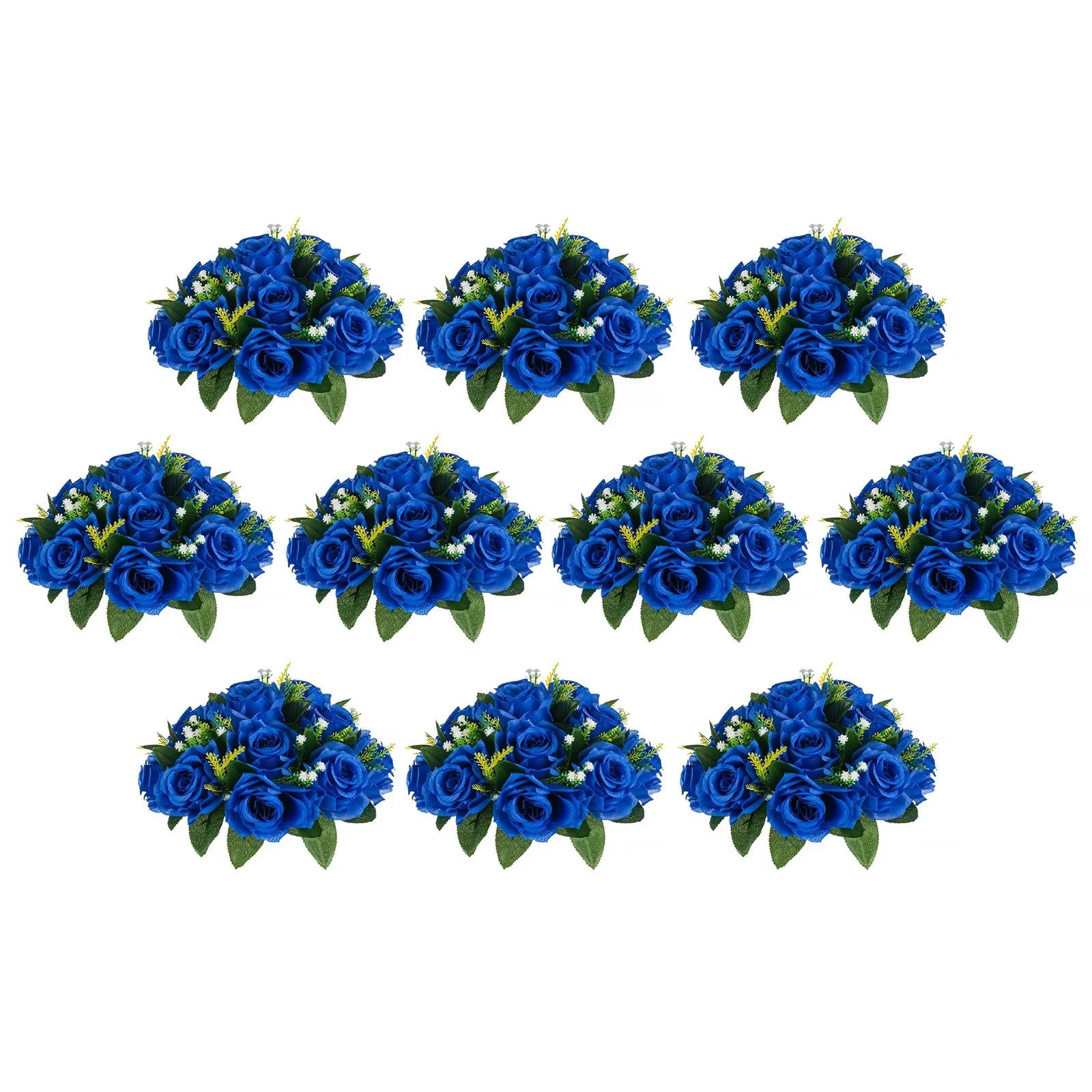 Nuptio 10pcs Royal Blue Fake Flowers Plastic Floral Ball 15 Heads