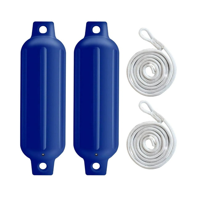 2 defensas inflables para barco, 6 mm x 1,5 m, cuerdas G0, protector anticolisión Cuerda Azul G0 Blanca