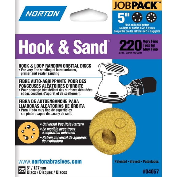 Norton 04057 Hook and Loop Sanding Disc, 5" Dia., 220 Grit