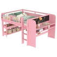 thumbnail image 6 of URTR Full Size Low Loft Bed with Built-in Desk, Blackboard & All-in-One Multi-Storage Bookcases, Boxes, Shelves, Solid Wood Loft Bed Frame with Space-Saving Design for Bedrooms, Pink, 6 of 8