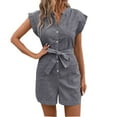 thumbnail image 2 of RKSTN Summer Jumpsuits for Women Shorts Vertical Striped V Neck Buttons Rompers for Women Waist Cinching Vacation Outfits for Women with Pockets (Navy ,M), 2 of 5