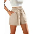 thumbnail image 2 of Linen Shorts for Women Summer Casual High Waisted Wide Leg Drawstring Beach Loose Shorts Comfy Fashion Outfits Khaki XXL, 2 of 7