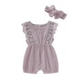 thumbnail image 3 of Summer Baby Girl Rompers Newborn Baby Clothes Toddler Flare Sleeve Solid Lace Design Romper Jumpsuit With Headband, 3 of 7