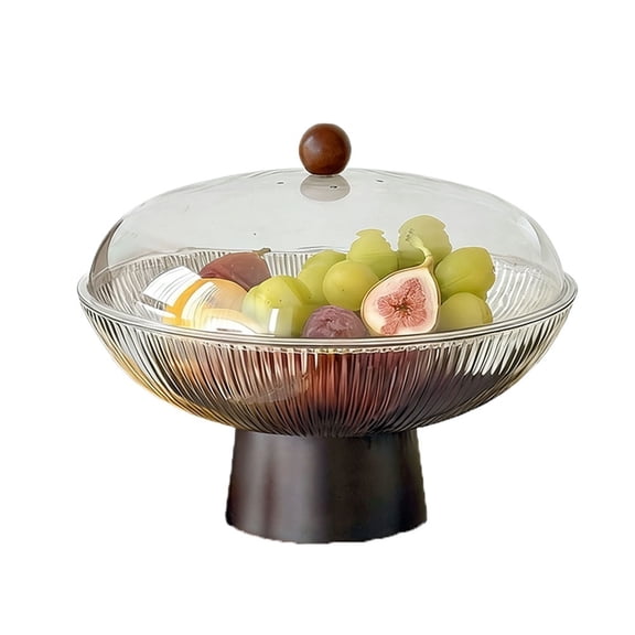 Plastic Fruit Bowl with Lid & Base Large Capacity Serving Bowl Decorative Dish for Kitchen Living Room