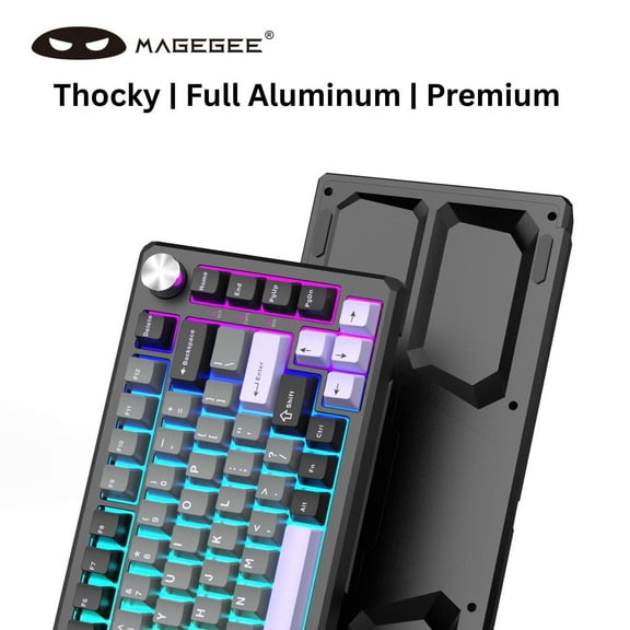MageGee Captain75 Wireless Aluminum Mechanical Gaming Keyboard | 75% Creamy Gaming Keyboard with Knob | Full CNC Case, 5-Layer Sound Dampening | RGB Backlit, BT/2.4G/USB-C for Win/Mac