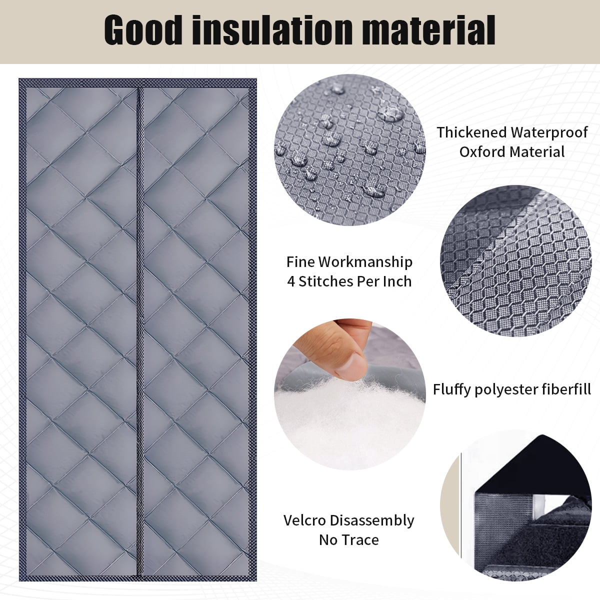 Winter Insulated Door Curtains Magnetic Thermal Insulated Door Cover Upgraded Oxford Cloth for Winter/French/Patio/Sliding Glass Doors Grey 34"x 83"