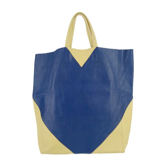 Pre-Owned CELINE Tote Bag Horizontal Cabas - Cream Yellow Blue Calf Leather Men's Women's