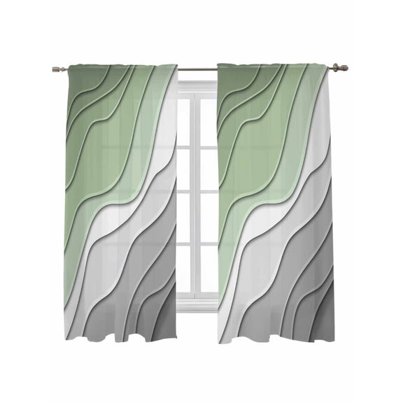Sage Green Grey Ombre Curtains 63 Inch Length,Sheer Curtains for Bedroom Living Room Window Modern Abstract Art Aesthetics Rod Pocket Voile Drapes Kitchen Curtains Small Half Window 42"x63" 2 Panels