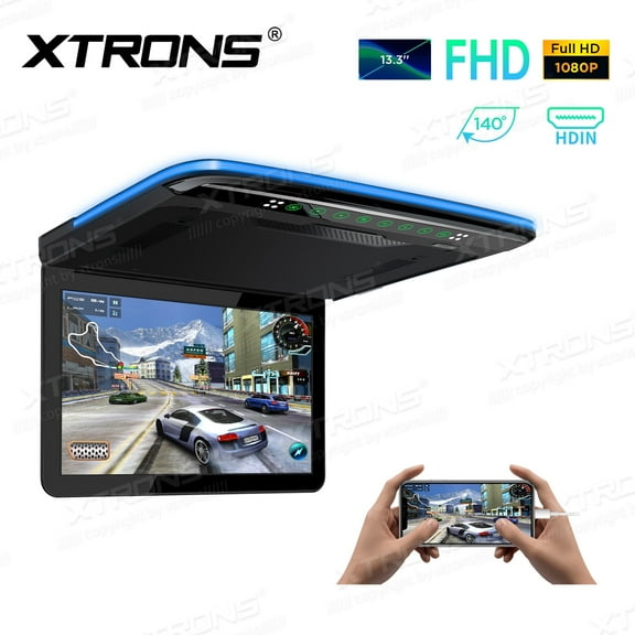 Xtrons 13.3 inch FHD Car Roof Monitor 1920x1080 Resolution with HDMI USB SD Flip Down Video Display