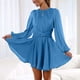 thumbnail image 2 of Vestido de cuello redondo para mujer elegante vestido corto plisado vestido de fiesta de noche de color sólido, 2 of 9