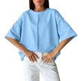 thumbnail image 7 of Iyufng Womens Crew Neck T-Shirt Front Vertical Seam Drop Shoulder Oversized Short Sleeve Loose Solid Casual Daily Top, 7 of 7