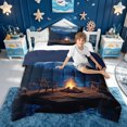 thumbnail image 2 of meiyoeat Forest Lake Camping Twin Comforter Sets for Men Boys, Moonlight Mountain Lake Campfire Bedding Set, Blue, Blue Reversible, 2 Pieces, 1 Comforter and 1 Pillowcase, 2 of 5