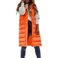 thumbnail image 2 of Women's Hooded Sleeveless Vest, Mid-Length Quilted Puffer Jacket, Slim Fit Winter Vest, Zip Front Casual Top, Lightweight Layering Piece Orange XL, 2 of 8