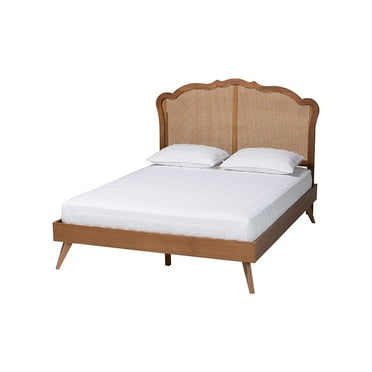 Baxton Studio Aithan Walnut Brown Wood and Rattan Queen Size Platform Bed