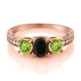 thumbnail image 2 of Gem Stone King 1.92 Ct Oval Black Onyx Green Peridot 18K Rose Gold Plated Silver Moissanite Ring (Size 7), 2 of 4