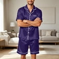 thumbnail image 2 of Mens Satin Silk Shorts Sleeve Pajama Set, Button Down Shirts and Shorts Lightweight Sleepwear with Pocket for Home Dark Purple 3XL, 2 of 4