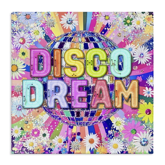 Stupell Industries Vivid Disco Dream with Daisies Quotes and Sayings Painting Wrapped Canvas Canvas Art Print Wall Art, 17 x 17