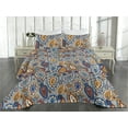 thumbnail image 2 of Ambesonne Paisley Quilted Bedspread Set 3 Pcs, Floral Ornament Drop Motifs, Queen, Marigold Rust Blue, 2 of 4