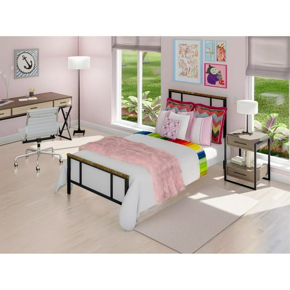East West Furniture Ingram Traditional Metal and Wood Twin Bed Frame in Black