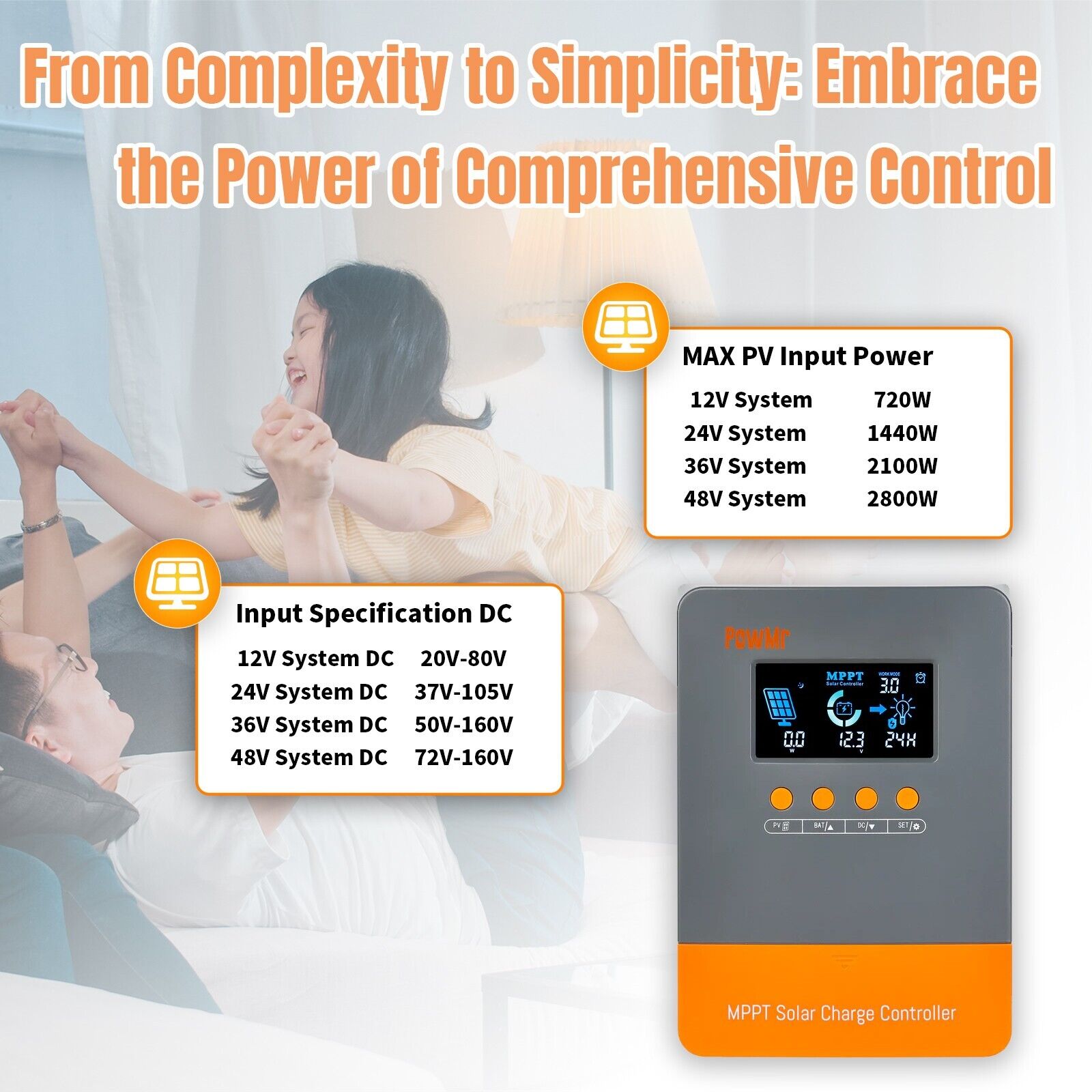 PowMr 60A MPPT Solar Charge Controller 12V 24V 36V 48V PV 160V Battery Regulator