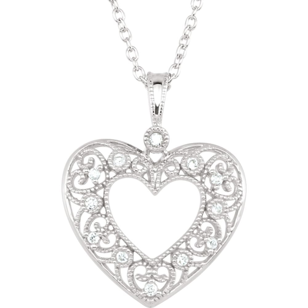 sterling silver heart necklace diamonds