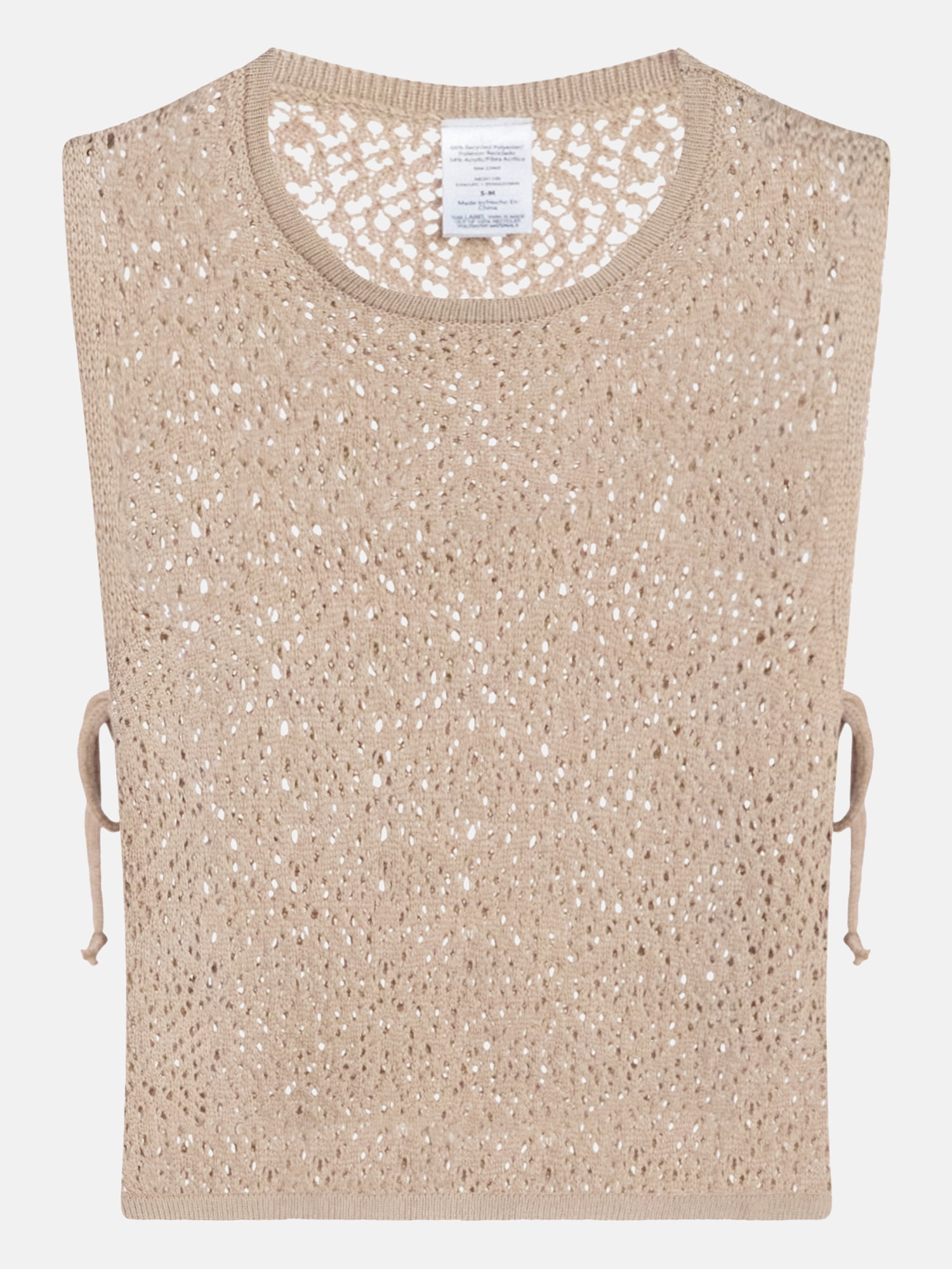 No Boundaries Cropped Crochet Knit Poncho with Side Ties, Women's