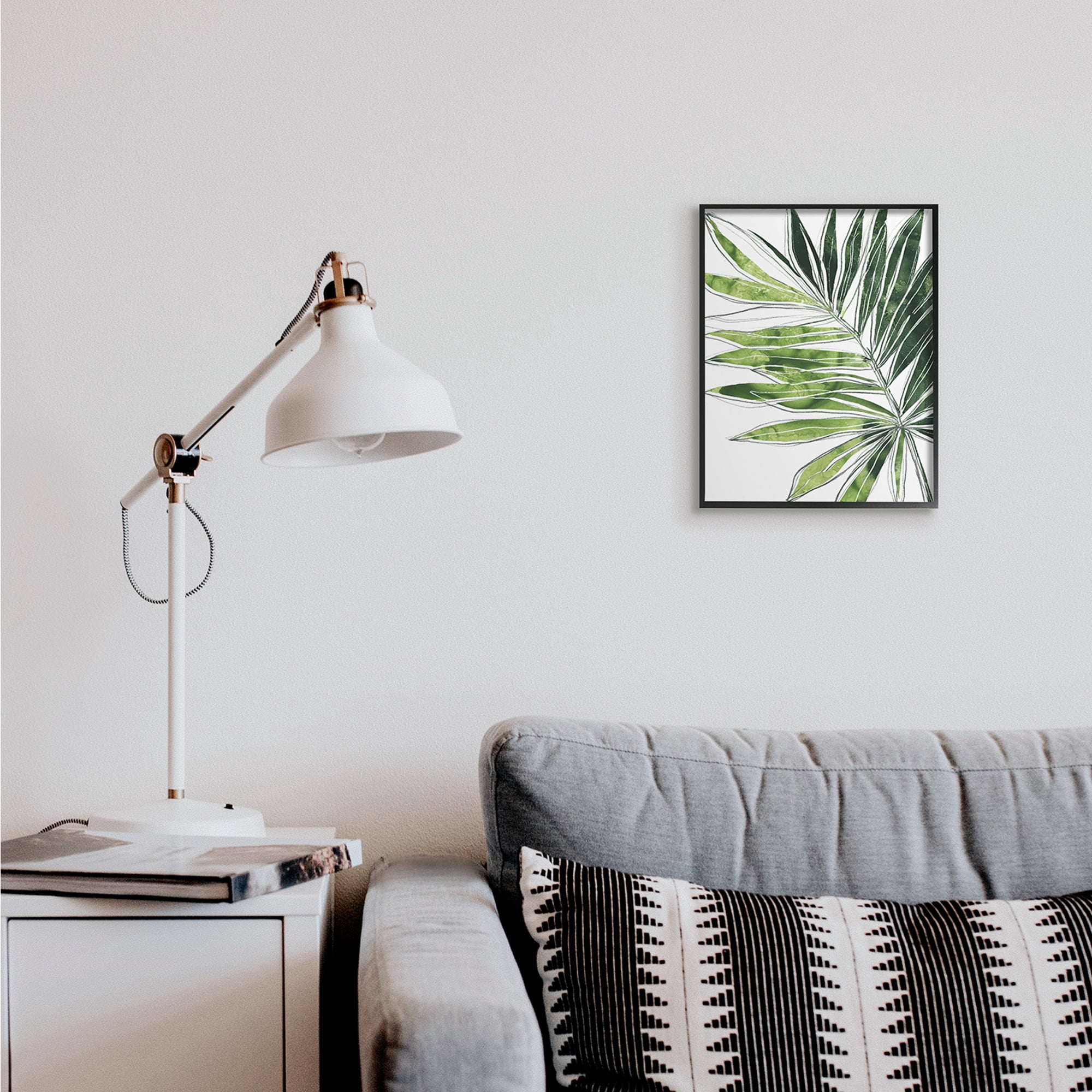 Stupell Industries Tropical Green Plant Expressive Palm Linework Botanical & Floral Painting Black Framed Art Print Wall Art, 11 x 14