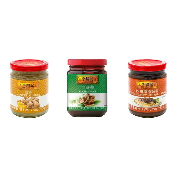 NineChef Brand Spoon Plus 3 Pack Lee Kum Kee Cooking Sauce, 3 Flavors(Minced Ginger Sauce,Sa Cha Sauce,Sichuan Spicy Noodle Sauce)