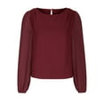 thumbnail image 1 of Timegard Womens Tops Chiffon Puff Long Sleeve Crewneck Ruched Back Button Tee Shirts Casual Loose Tops, 1 of 4