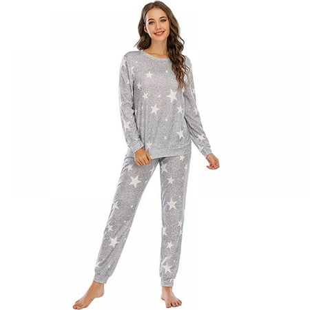 

Promotion Clearance! Women Stars Print Pajamas Set Home Service Long Sleeve Tops Long Pant Pajama Suit Sleepwear