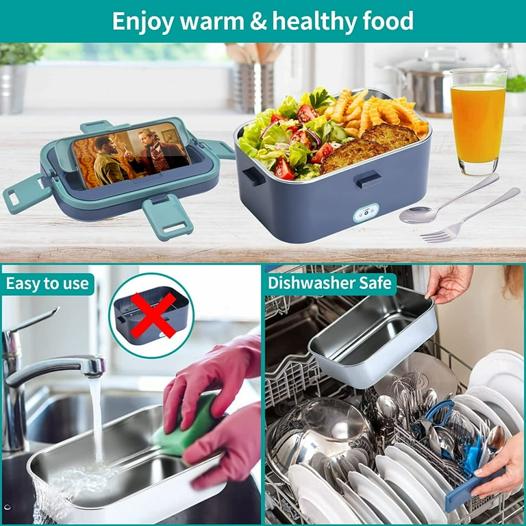 Livhil Electric Lunch Box Food Heater, Portable Food Warmer, Hot Lunch  Warmer Heated Lunch Box for Adults, 60W 1.8L 12V-24V 110V Stainless Steel  Container Portable Food Heater (Green+Royal Blue) 