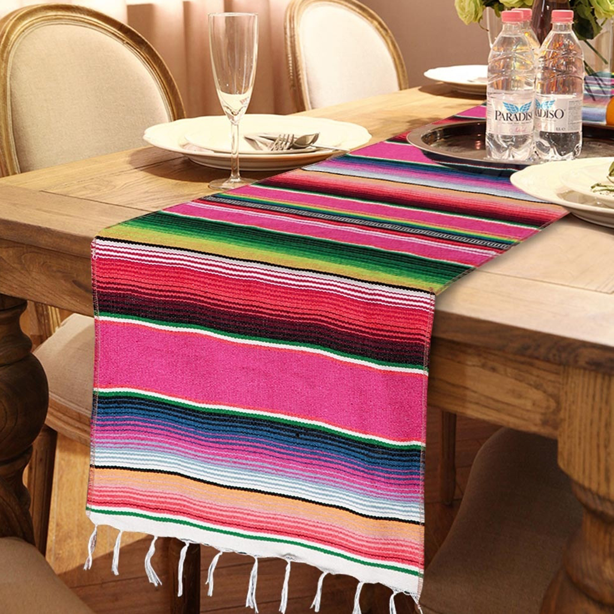 Mexican Serape Table Runner Cotton Tablecloth Picnic Blanket Festival