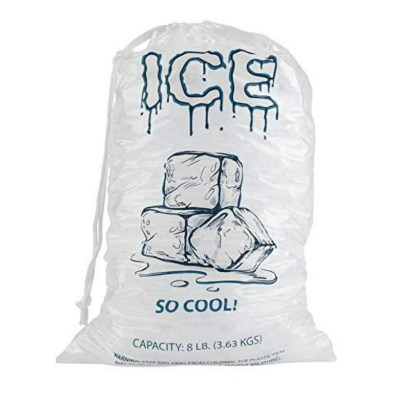 Party Bargains Plastic Ice Bags 8 lb - 50 Count 11 x 19 inch Drawstring Closure Durable Ice-bag Storage 8 lb 50 Bags