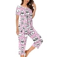 thumbnail image 7 of YGJTJYD Womens Halloween Pajamas 2 Piece Cute Ghost Graphic Button Up Shirts and Capri Pants Sleepwear Homewear Pjs Short Set,Sizes S-3XL, 7 of 7