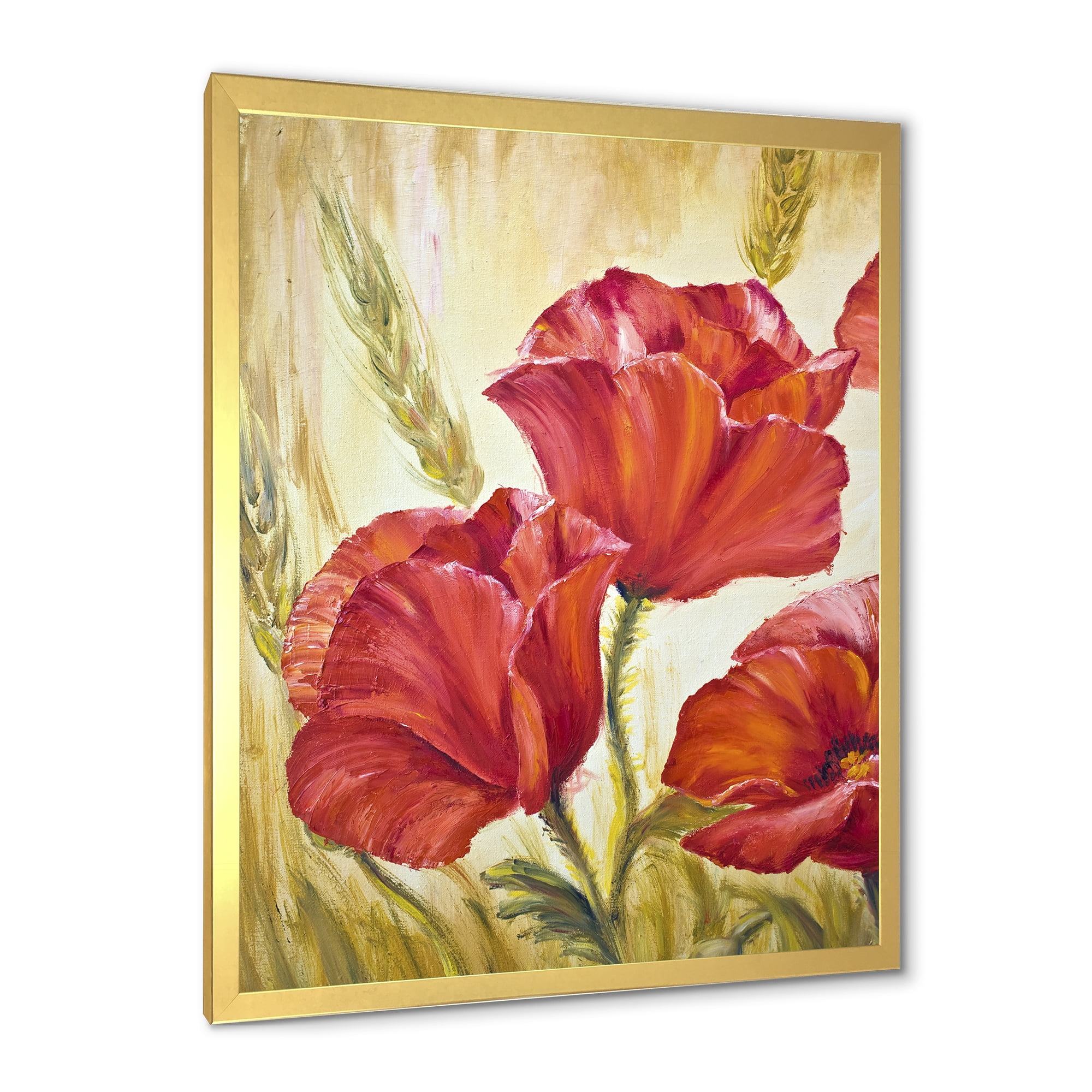 Designart 'Blossoming Red Poppies In Wheat Fields II' Traditional Framed Art Print