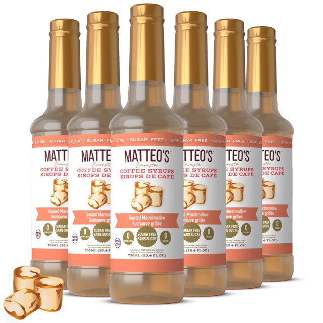 Matteo's Sugar Free Coffee Flavoring Syrup, Toasted Marshmallow - Pack of 6