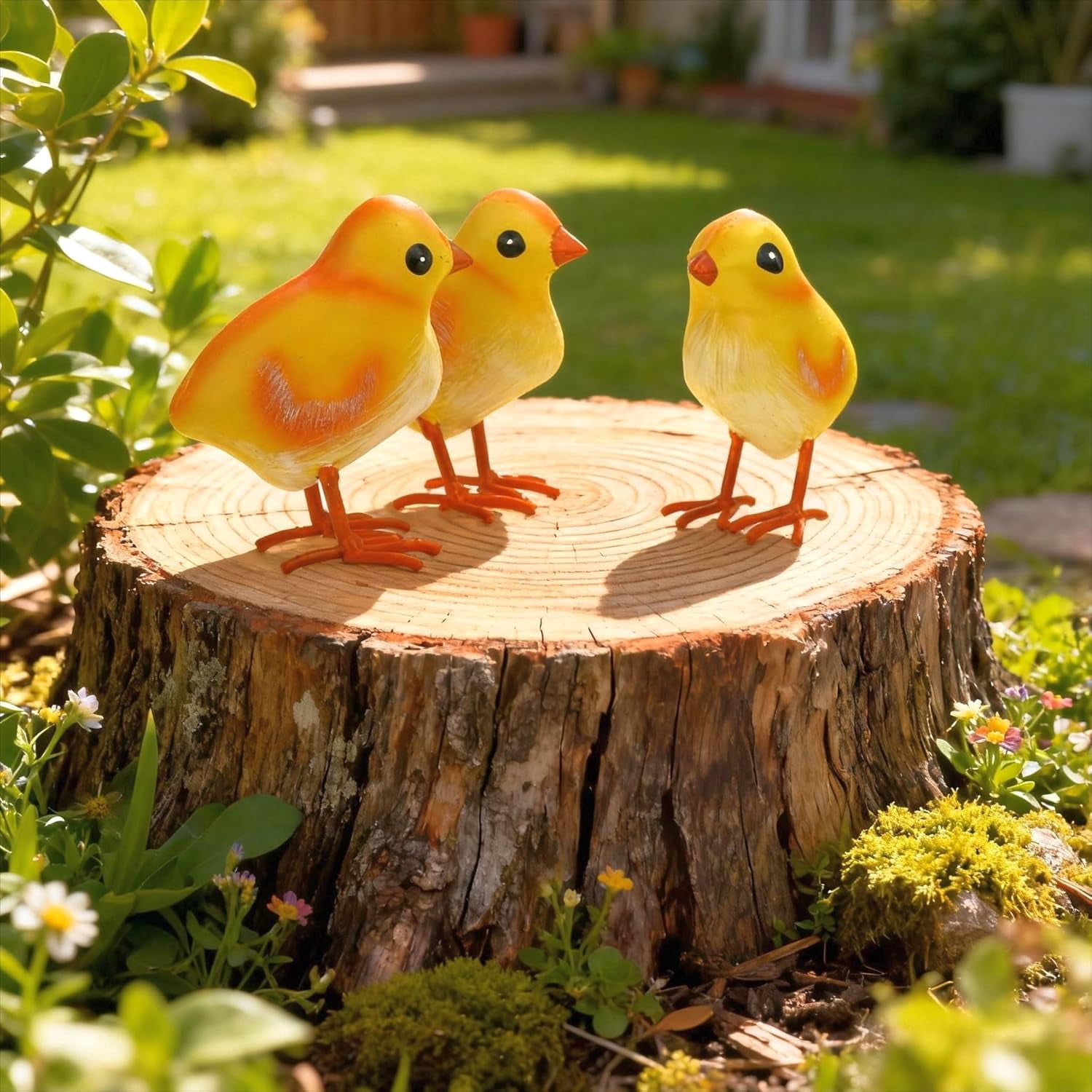 ANHXN Rooster Decor Metal Chicken Yard Art Garden Chick Statues Outdoor Figurines Easter Decoration