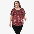 thumbnail image 2 of Women's Plus Size Short Sleeve Sequin Top Round Neck- XXX Large, Burgundy, 2 of 4