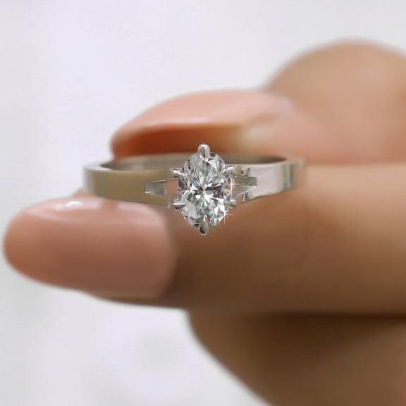 JEWELEGANT 1 Ct Oval Moissanite Solitaire Ring, Unique Split Shank Diamond Ring Gift for Women