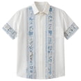 thumbnail image 3 of FINALGANG Mens Floral Striped Print Short Sleeve Button Down Collared Shirt Casual Loose Fit Shirt For Beach Vacation Daily Streetwear Light Blue L, 3 of 4