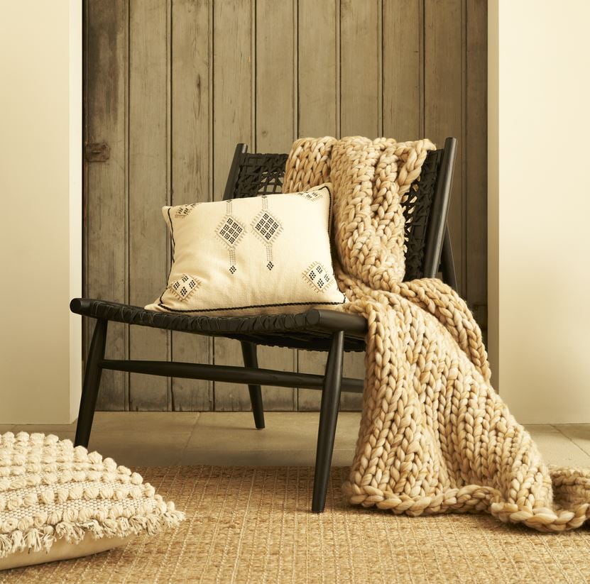 Silver One International Chunky Knitted Throw Blanket, Stone White Duo, 50" x 60"