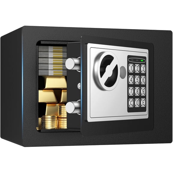 RXDSAFE Electronic Digital Safe Box, 0.25 Cubic Feet Home Security Box for Office Hotel Business, Lock Box with Key Keypad for Cash Jewelry Black