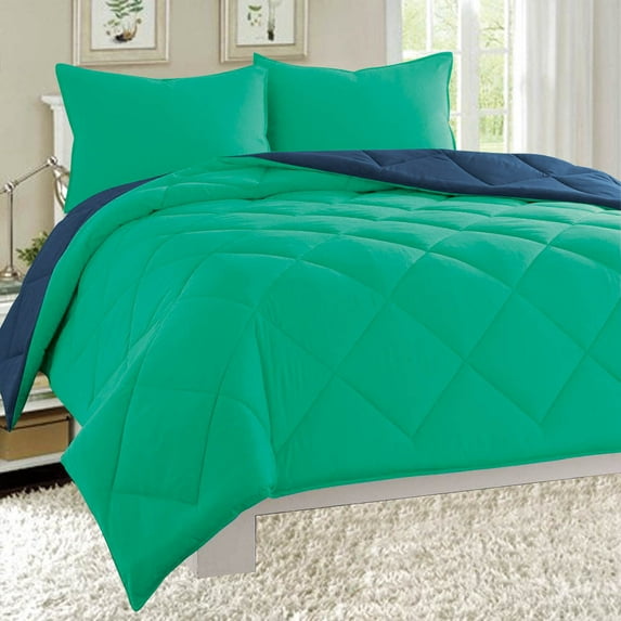 Dayton Full Size 3-Piece Reversible Comforter Set Soft Brushed Microfiber Quilted Bed Cover Turquoise & Navy