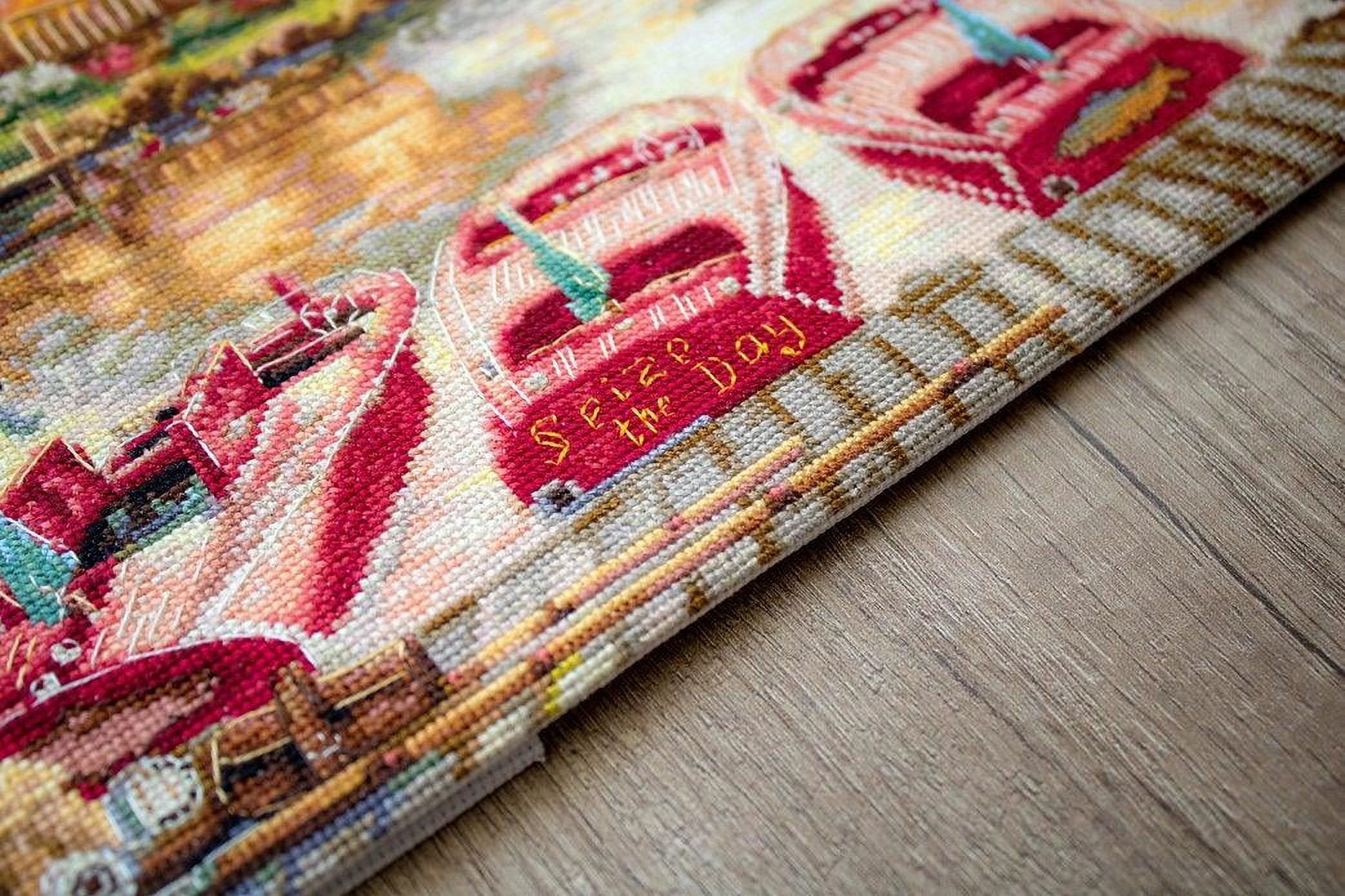 Counted Cross-Stitch Kit By Letistitch Seize the Day Canvas Cotton Needlework Brown Red Water Tree
