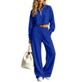 thumbnail image 5 of Dzrciro Sets for Women, Long Sleeve Lapel Half Zip Cropped Tops and Elastic Waist Wide Leg Pants with Pockets, Tendy Casual 2 Piece Sets S‑2XL, 5 of 10