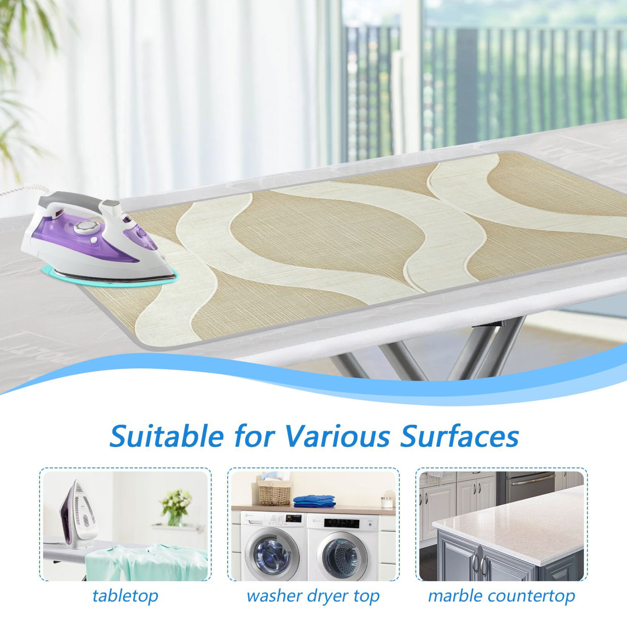 Elegant Curve Ironing Board Covers Heat Resistant Ironing Pad Mat Portable for Travel Washer Dryer Table