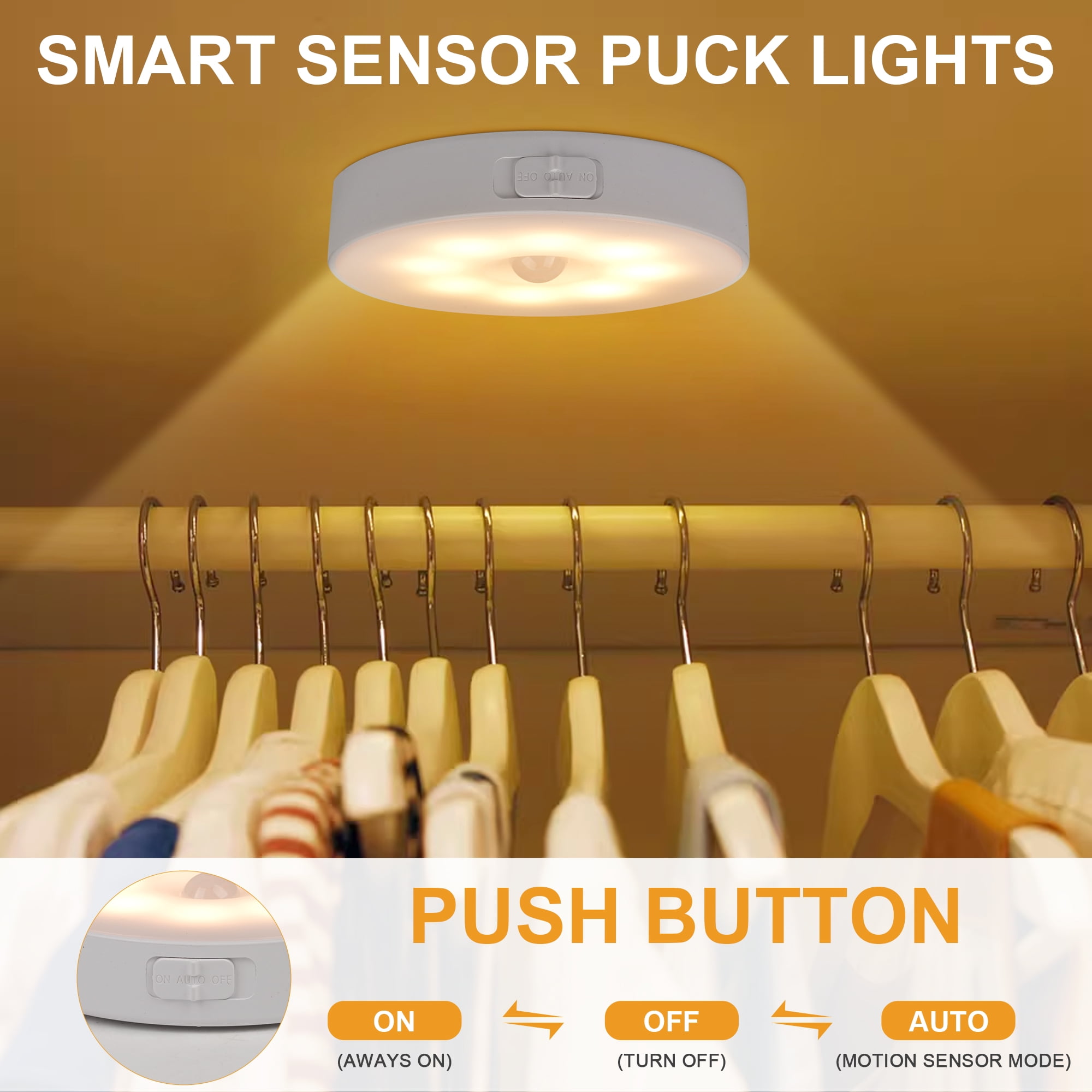 LED Closet Lights Wireless Motion Sensor Puck Light, USB Rechargeable Battery Operated Puck Lights with Remote, Dimmable Under Cabinet Lighting for Wardrobe Kitchen (6 Pack)