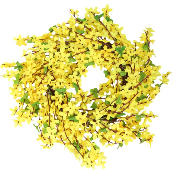 Jiyike 1Pc Artificial Winter Jasmine Garland Plastic Wreath Bird Nest Garland Flower Garland Wreath for Festivals Wedding(Golden and Yellow)