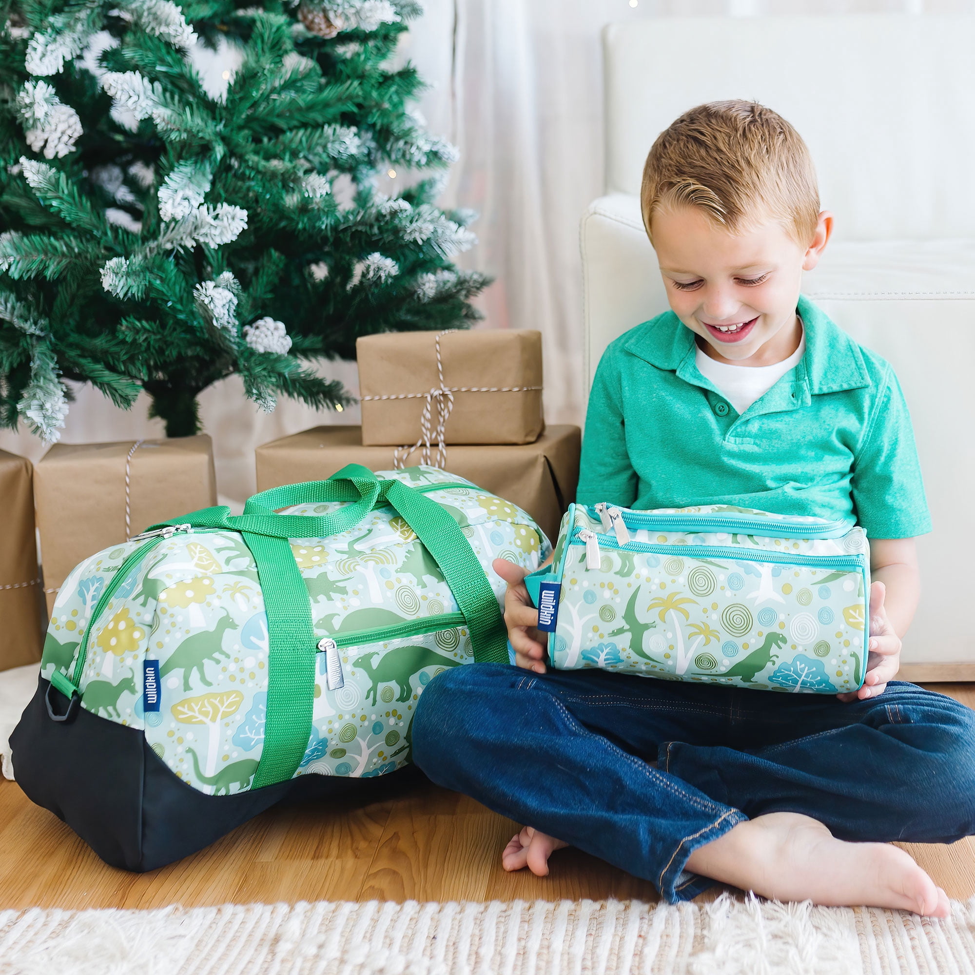 Wildkin Kids Overnighter Duffel Bag for Boys & Girls, Features Two Carrying Handles and Removable Padded Shoulder Strap, BPA & Phthalate Free (Dinomite Dinosaurs Green)
