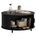 thumbnail image 6 of ROGALIS 31.5" Round Coffee Table with Storage, Modern Coffee Table with 360° Curved Sliding Door, Fluted Wood Coffee Table with Adjustable Footpads for Living Room, Black, 6 of 6